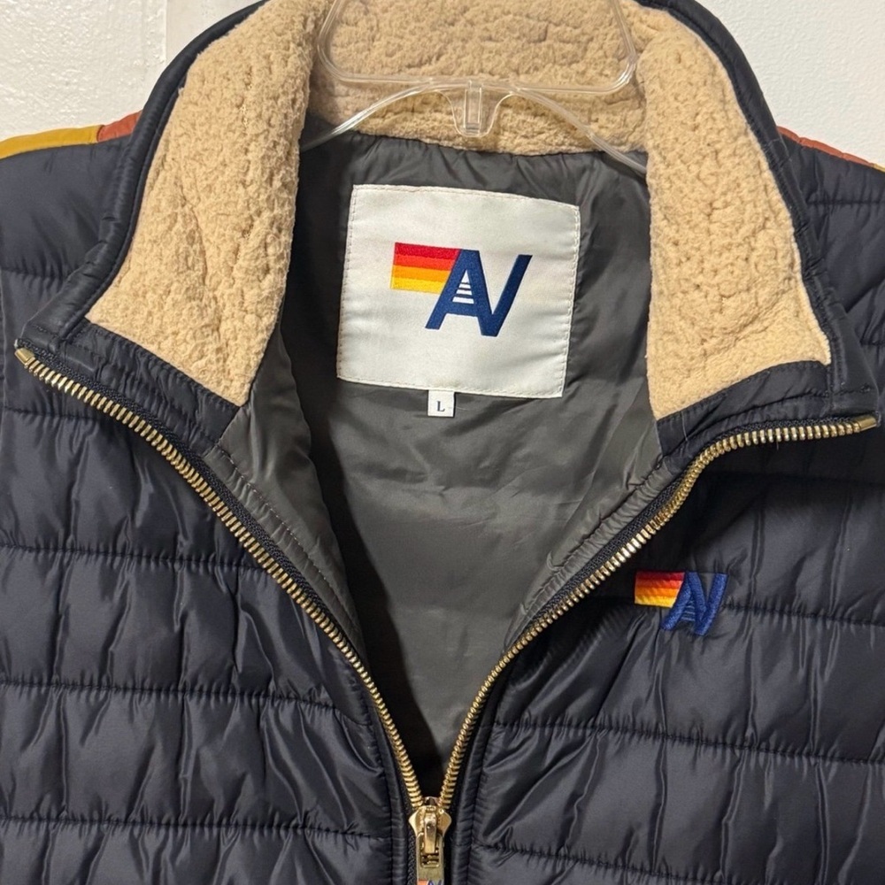 Aviator Nation Navy sunburst Puffer Vest with Rainbow Accents - Picture 3 of 3